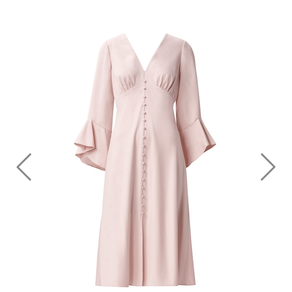 Adrianna Papell Elegant Pink Midi Dress with Flared Sleeves